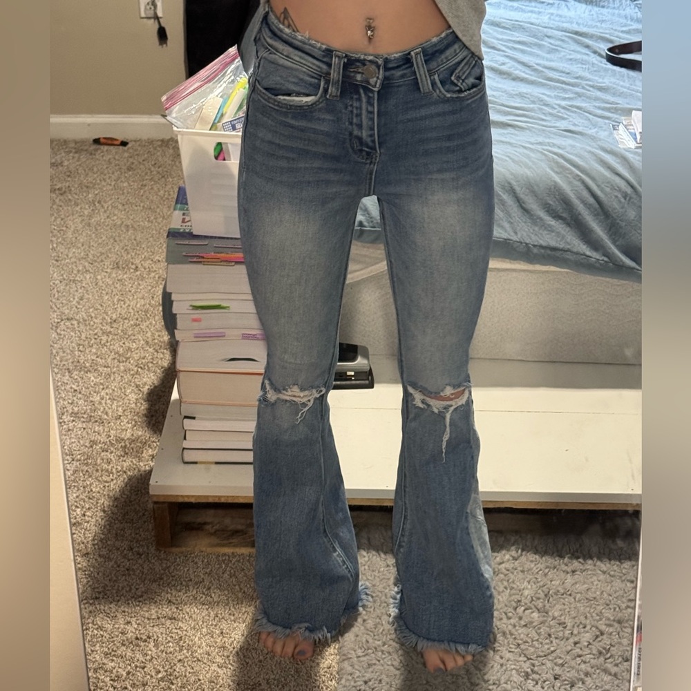 Buckle high waisted flare jeans